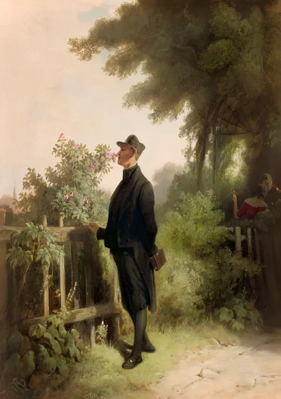Carl Spitzweg | Rosenduft Erinnerung - 1845 | Gerahmter Kunstdruck | Romantik | formida