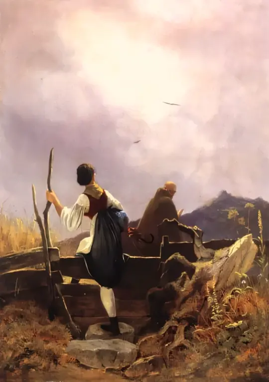 Carl Spitzweg | Sennerin und Mönch - 1838 | Gerahmter Kunstdruck | Romantik | formida