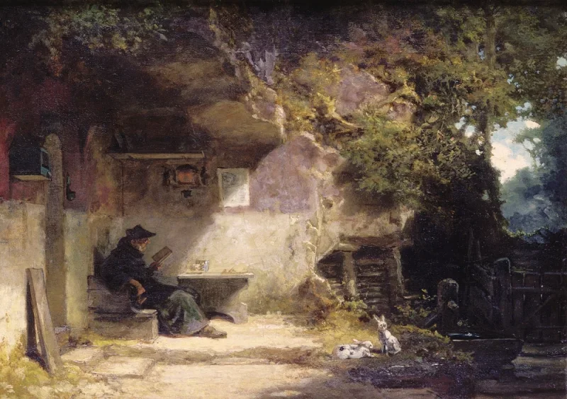 Carl Spitzweg | Eremitten foran sin eremitage - 1844 | Indrammet kunsttryk | Romantik | formida