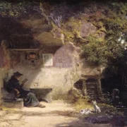 Carl Spitzweg | Eremitten foran sin eremitage - 1844 | Indrammet kunsttryk | Romantik | formida