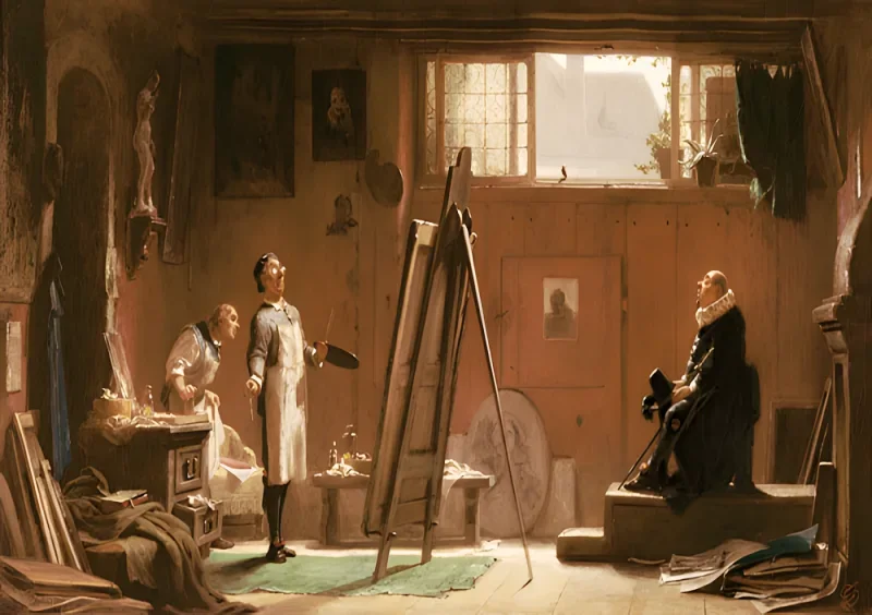 Carl Spitzweg | Portrætmaleren - 1860 | Indrammet kunsttryk | Romantik | formida