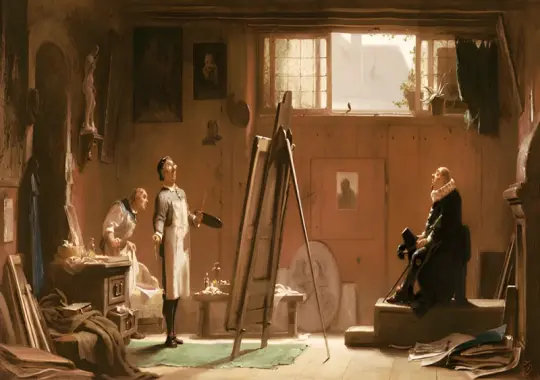 Carl Spitzweg | Portrætmaleren - 1860 | Indrammet kunsttryk | Romantik | formida