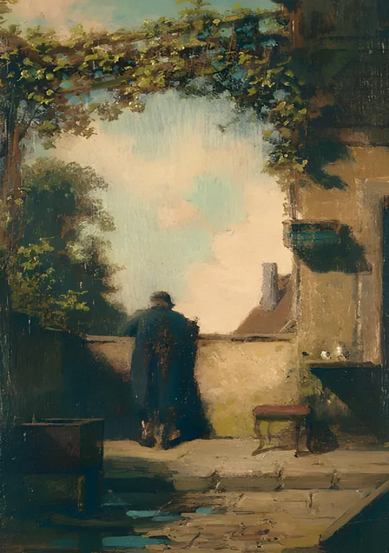 Carl Spitzweg | Gammel herre på terrassen - 1875 | Indrammet kunsttryk | Romantik | formida