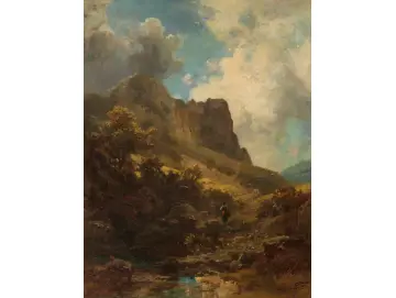 Carl Spitzweg – Talschlucht mit Sennerin 1875 | Giclée Kunstdruck gerahmt