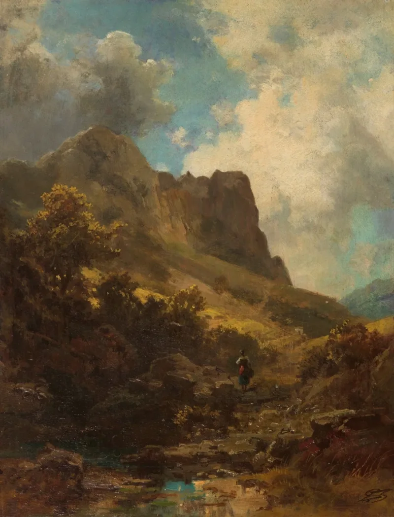 Carl Spitzweg – Talschlucht mit Sennerin 1875 | Giclée Kunstdruck gerahmt