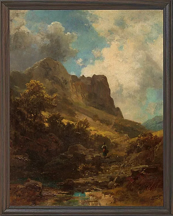 Carl Spitzweg – Talschlucht mit Sennerin 1875 | Giclée Kunstdruck gerahmt