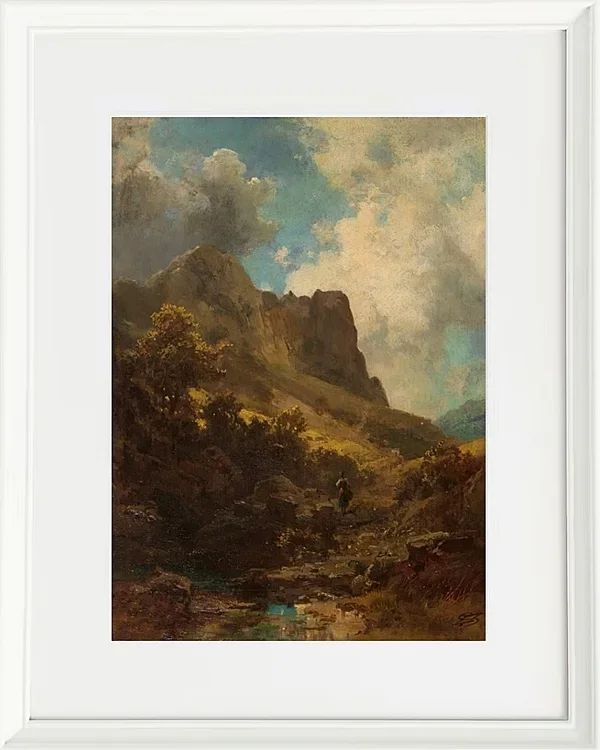 Carl Spitzweg – Talschlucht mit Sennerin 1875 | Giclée Kunstdruck gerahmt
