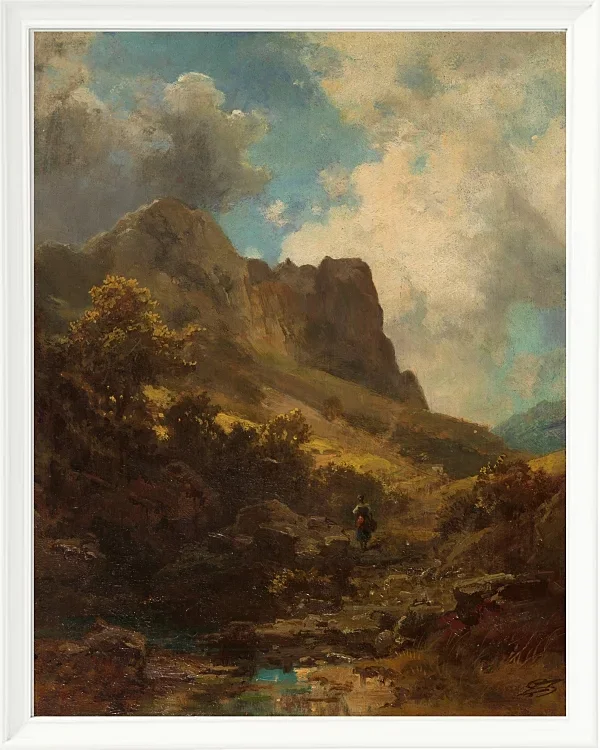 Carl Spitzweg – Talschlucht mit Sennerin 1875 | Giclée Kunstdruck gerahmt