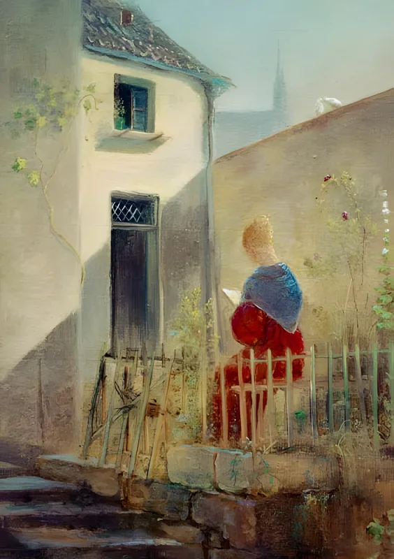 Carl Spitzweg | Frau im Garten - 1860 | Gerahmter Kunstdruck | Romantik | formida
