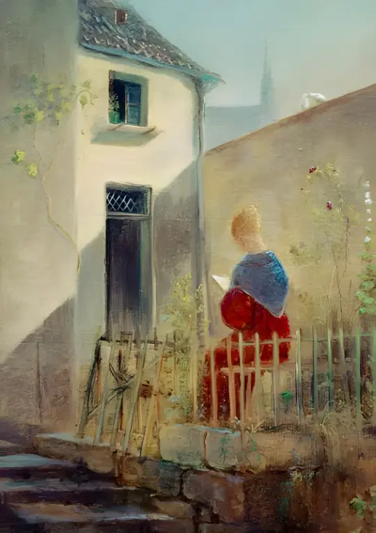Carl Spitzweg | Kvinde i haven - 1860 | Indrammet kunsttryk | Romantik | formida