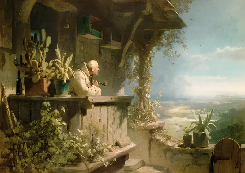 Carl Spitzweg | Mistænkelig røg - 1860 | Indrammet kunsttryk | Romantik | formida