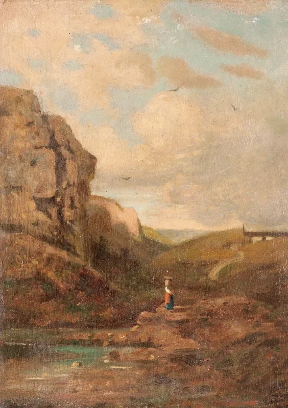 Carl Spitzweg | Kleine Landschaft mit Sennerin - 1870 | Gerahmter Kunstdruck | Romantik | formida
