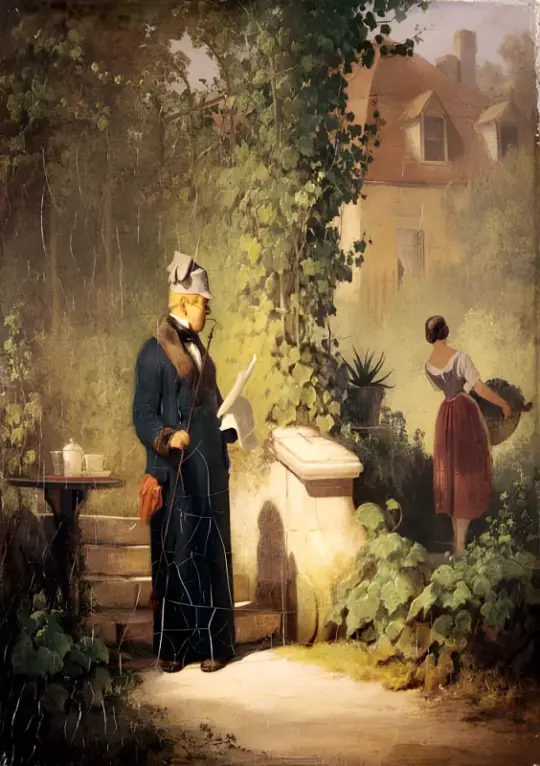 Carl Spitzweg | Zeitungsleser im Garten - 1847 | Gerahmter Kunstdruck | Romantik | formida