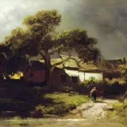 Carl Spitzweg | Gamle gårdhuse - 1870 | Indrammet kunsttryk | Romantik | formida
