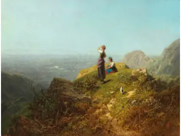 Carl Spitzweg – Zwei Mädchen auf einer Alp 1860 | Giclée Kunstdruck gerahmt