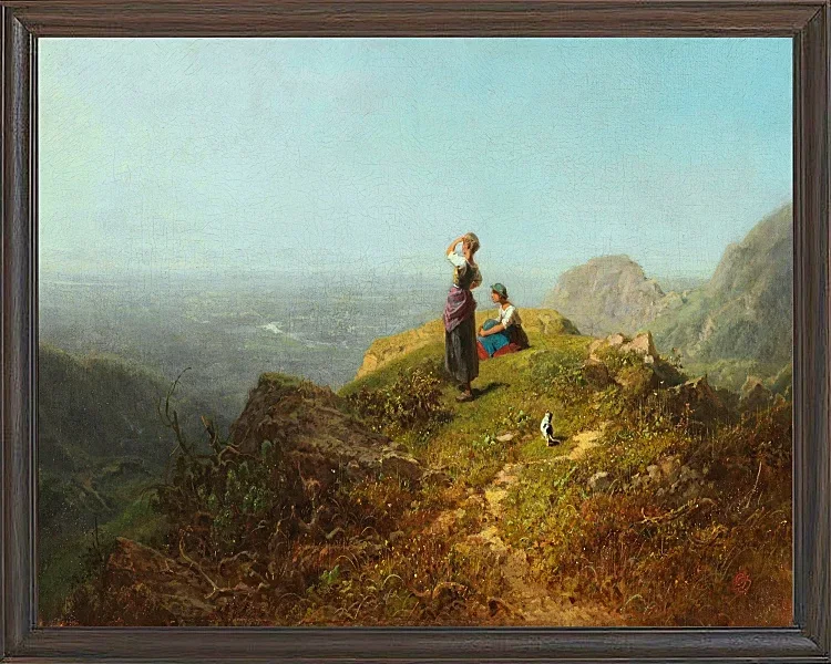 Carl Spitzweg – Zwei Mädchen auf einer Alp 1860 | Giclée Kunstdruck gerahmt