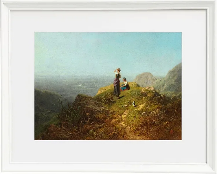 Carl Spitzweg – Zwei Mädchen auf einer Alp 1860 | Giclée Kunstdruck gerahmt