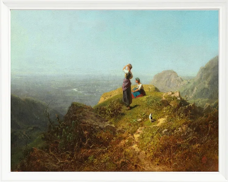 Carl Spitzweg – Zwei Mädchen auf einer Alp 1860 | Giclée Kunstdruck gerahmt