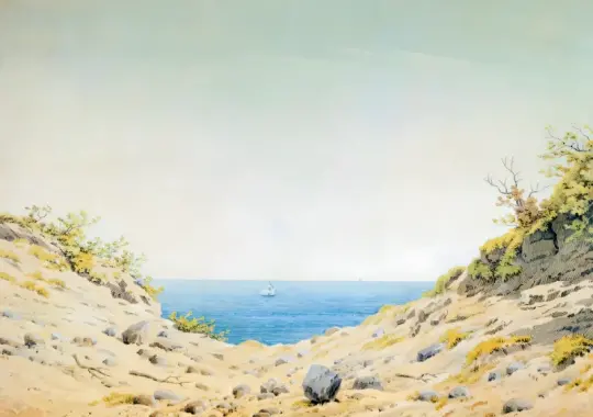 Caspar David Friedrich | Udsigt gennem en lavning i kystlinjen mod havet - 1824 | Indrammet kunsttryk | Romantic | formida