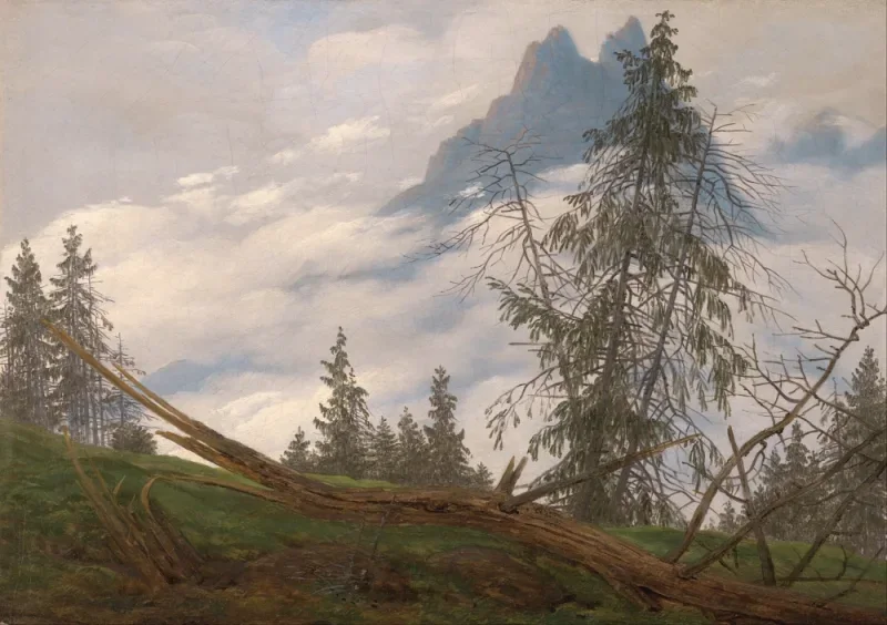 Caspar David Friedrich | Bjergtinder med bevægende skyer - 1835 | Indrammet kunsttryk | Romantic | formida