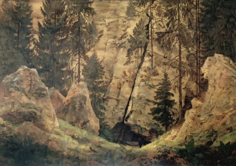 Caspar David Friedrich | Felsental, Arminius' grav - 1813 | Indrammet kunsttryk | Romantic | formida