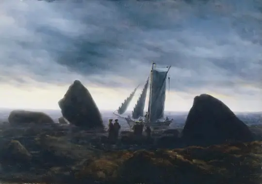 Caspar David Friedrich | Fiskerbåd blandt kampesten på Østersøstranden - 1830 | Indrammet kunsttryk | Romantic | formida