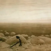 Caspar David Friedrich | Steiniger Strand mit Anker und Mondsichel - 1818 | Gerahmter Kunstdruck | Romantik | formida
