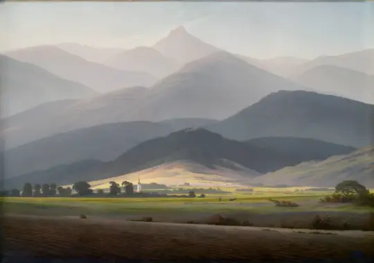 Caspar David Friedrich | Udsigt fra Warmbrunn mod den lille Sturmhaube - 1810 | Indrammet kunsttryk | Romantic | formida