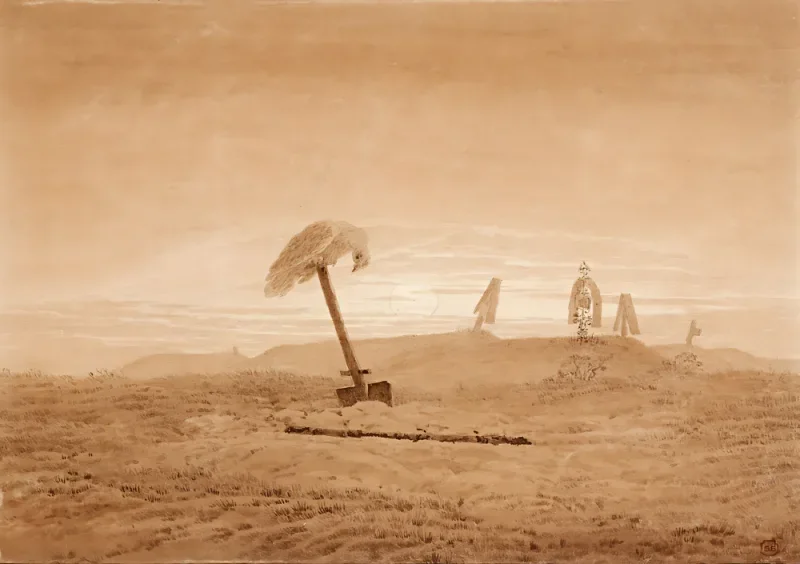 Caspar David Friedrich | Landskab med grave - 1836 | Indrammet kunsttryk | Romantic | formida
