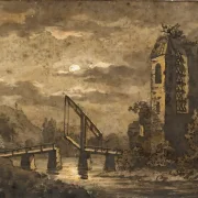 Caspar David Friedrich | Landskab med vindebro og ruiner i måneskin - 1835 | Indrammet kunsttryk | Romantic | formida