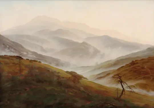 Caspar David Friedrich | Landskab i Riesengebirge med stigende tåge - 1820 | Indrammet kunsttryk | Romantic | formida