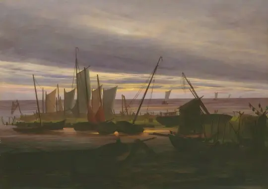 Caspar David Friedrich | Skibe i havnen om natten - 1828 | Indrammet kunsttryk | Romantic | formida