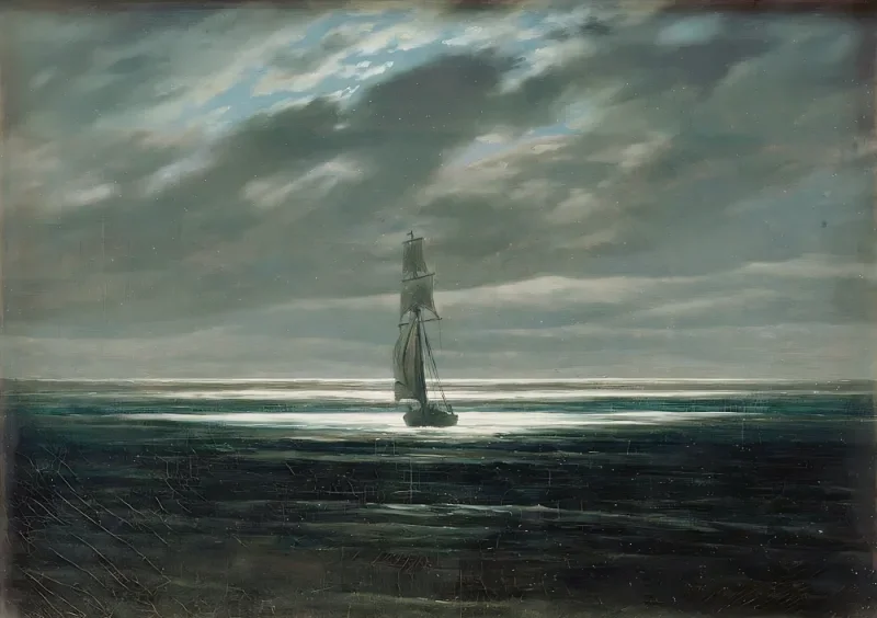 Caspar David Friedrich | Havlandskab ved måneskin på havet - 1828 | Indrammet kunsttryk | Romantic | formida