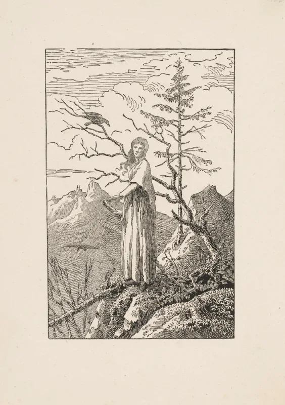 Caspar David Friedrich | Kvinde med en ravn ved en afgrund - 1803 | Indrammet kunsttryk | Romantic | formida