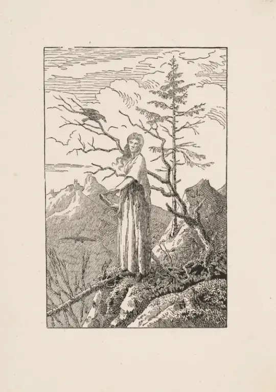 Caspar David Friedrich | Kvinde med en ravn ved en afgrund - 1803 | Indrammet kunsttryk | Romantic | formida