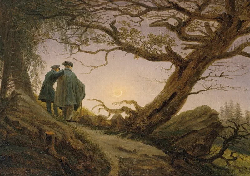 Caspar David Friedrich | Zwei Männer betrachten den Mond  - 1825 | Gerahmter Kunstdruck | Romantik | formida