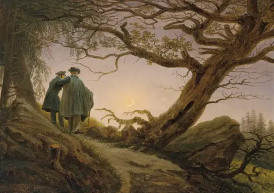 Caspar David Friedrich | To mænd betragter månen - 1825 | Indrammet kunsttryk | Romantic | formida