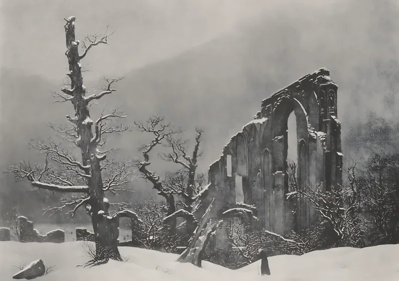 Caspar David Friedrich | Winterlandschaft mit Ruine des Klosters Eldena - 1808 | Gerahmter Kunstdruck | Romantik | formida
