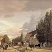 Christen Købke – Blick auf eine Straße in Østerbro außerhalb von Kopenhagen, Morgenlicht 1836 | Giclée Kunstdruck gerahmt