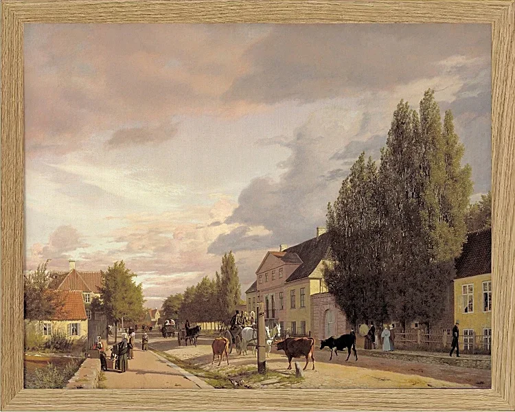 Christen Købke – Blick auf eine Straße in Østerbro außerhalb von Kopenhagen, Morgenlicht 1836 | Giclée Kunstdruck gerahmt