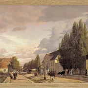 Christen Købke – Blick auf eine Straße in Østerbro außerhalb von Kopenhagen, Morgenlicht 1836 | Giclée Kunstdruck gerahmt