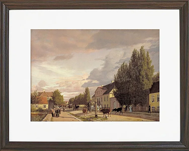 Christen Købke – Blick auf eine Straße in Østerbro außerhalb von Kopenhagen, Morgenlicht 1836 | Giclée Kunstdruck gerahmt
