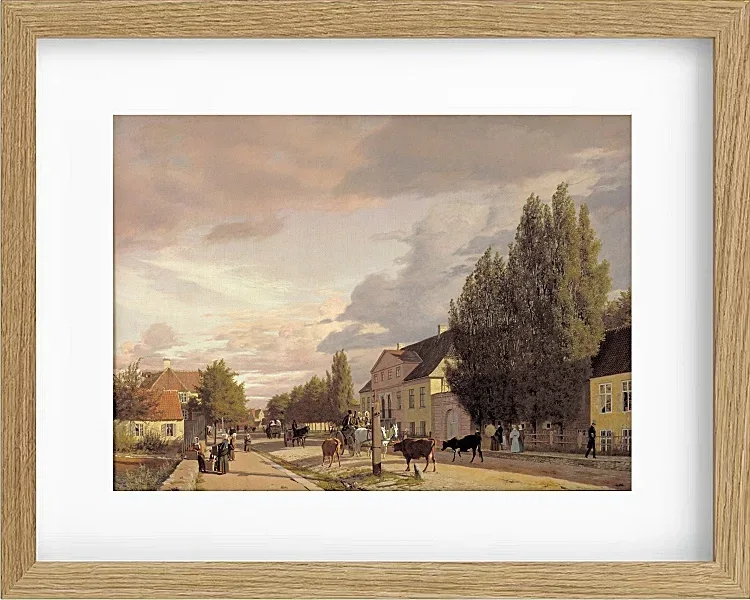 Christen Købke – Blick auf eine Straße in Østerbro außerhalb von Kopenhagen, Morgenlicht 1836 | Giclée Kunstdruck gerahmt