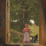 Christen Købke – Blick vom Dachboden des Getreidelagers in der Bäckerei 1831 | Giclée Kunstdruck gerahmt