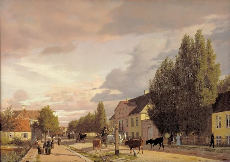 Christen Købke | Udsigt over en Gade på Østerbro uden for København, Morgenlys - 1836 | Indrammet kunsttryk | Danmarks Guldalder | formida