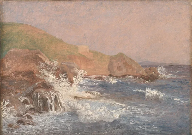Christen Købke | Oprørt hav på en klippekyst, Capri - 1839 | Indrammet kunsttryk | Danmarks Guldalder | formida