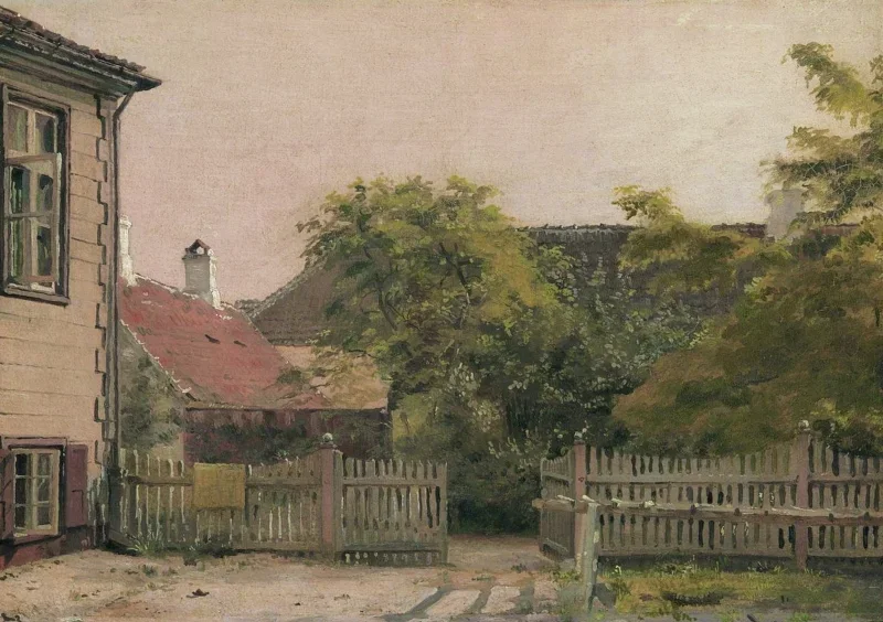Christen Købke | Kunstnerens fars hus - 1843 | Indrammet kunsttryk | Danmarks Guldalder | formida