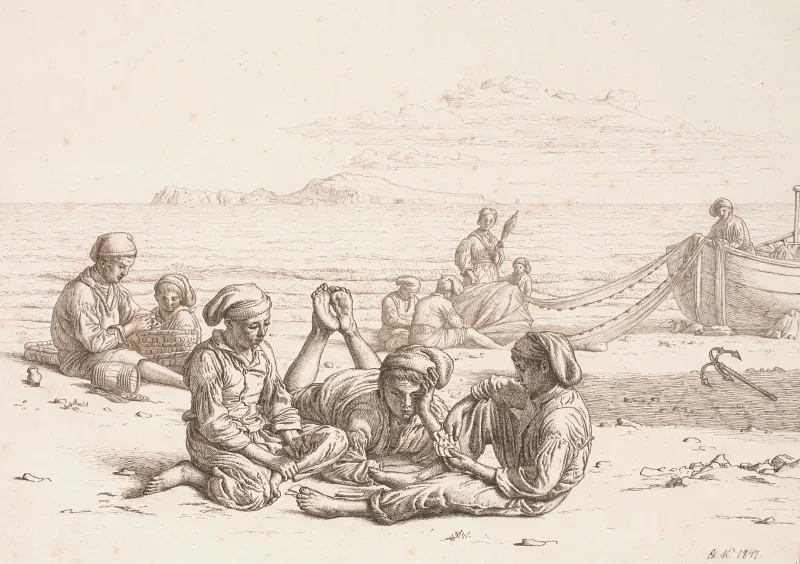 Christen Købke | Neapolitanske fiskerdrenge som spiller kort - 1847 | Indrammet kunsttryk | Danmarks Guldalder | formida