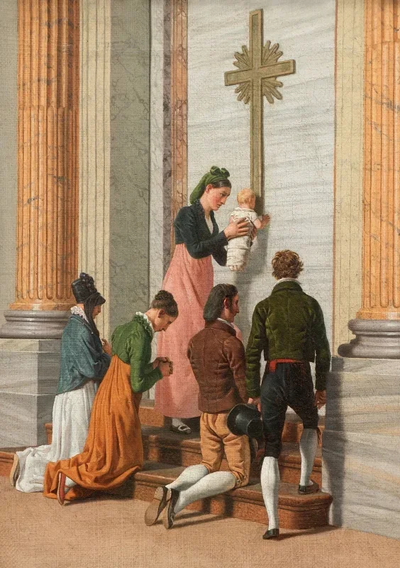 Christoffer W. Eckersberg | Andagt ved den hellige dør til Peterskirken - 1814 | Indrammet kunsttryk | Danmarks Guldalder | formida