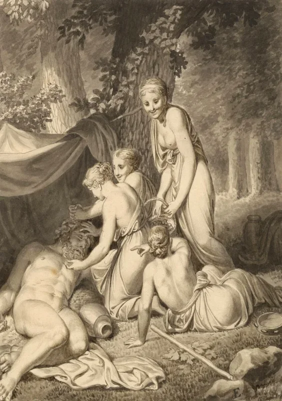 Christoffer W. Eckersberg | Silenus vækkes af Bacchantes - 1853 | Indrammet kunsttryk | Danmarks Guldalder | formida